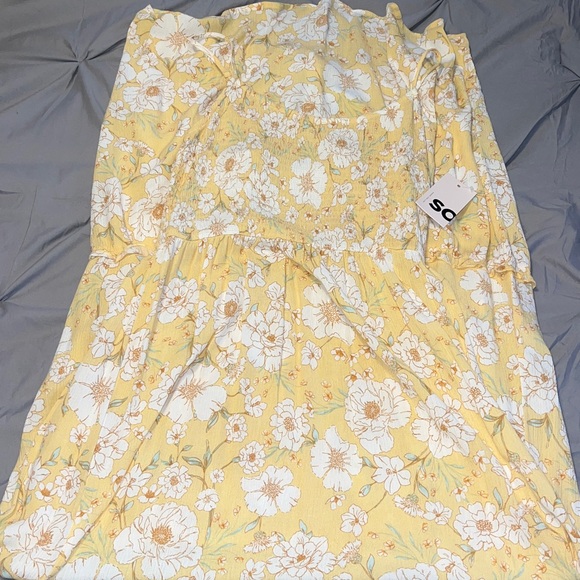 SO Yellow White Floral Smocked Bodice Tiered Maxi Sun Dress NWT - Picture 9 of 14